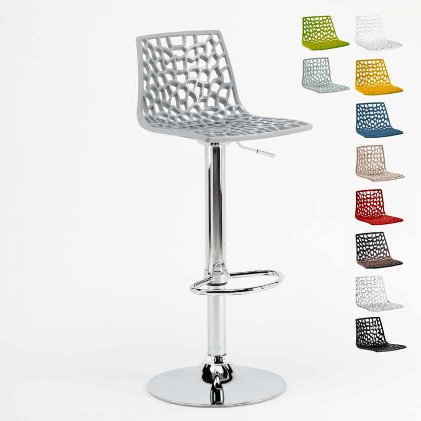 Grand Soleil – Tabouret De Bar Gris En Pvc Et Chrome – Hauteur D'Assise