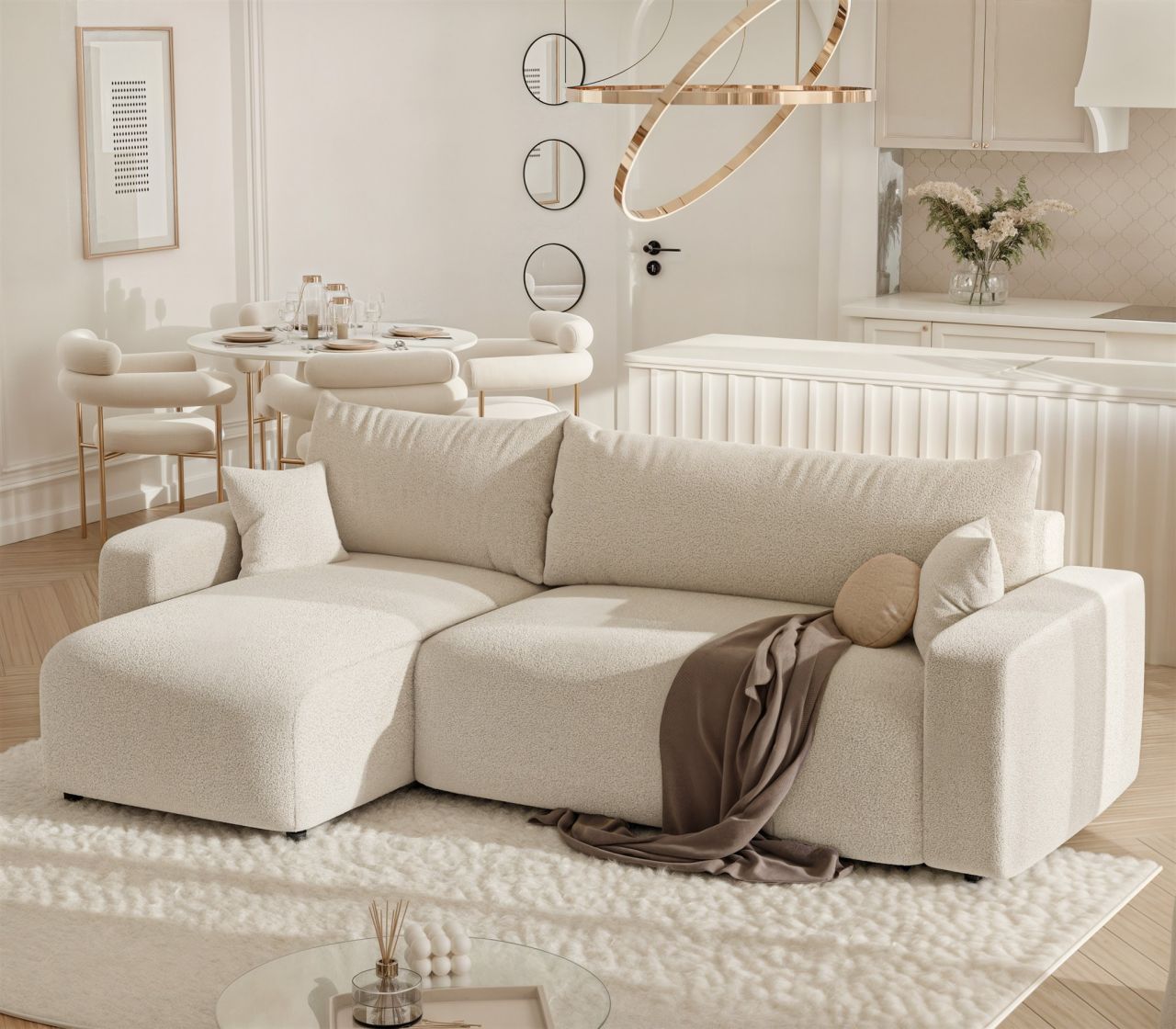Fun Möbel Beige Ecksofa Mit Schlaffunktion Sofa Luna Stoff Centaur Ottomane Links - Bild 2