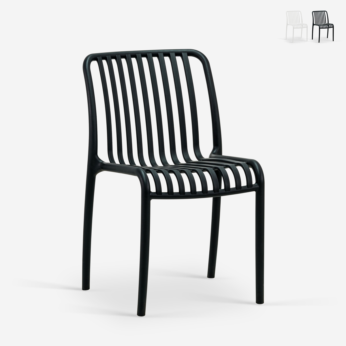 Chaise De Jardin Extérieur Moderne En Polypropylène Blanc Noir Sawas - Noir