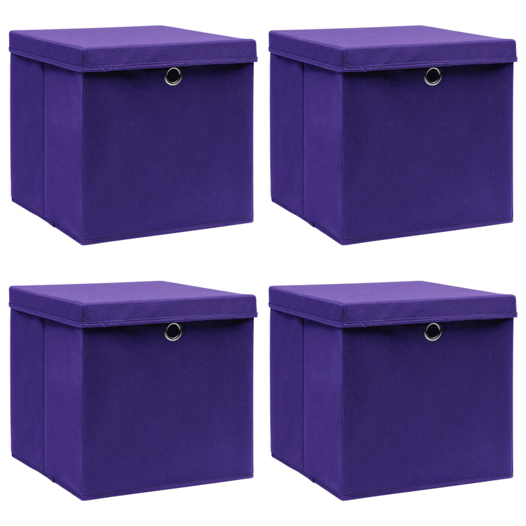 Vidaxl Storage Boxes With Lids 4 Pcs Purple 32x32x32 Cm Fabric