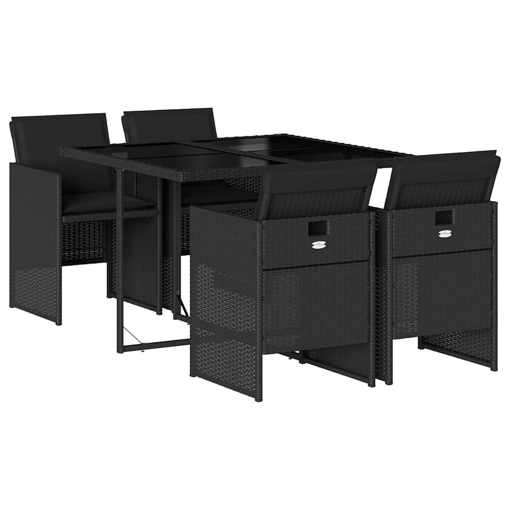 5 Piece Garden Dining Set With Cushions Black Poly Rattan Vidaxl