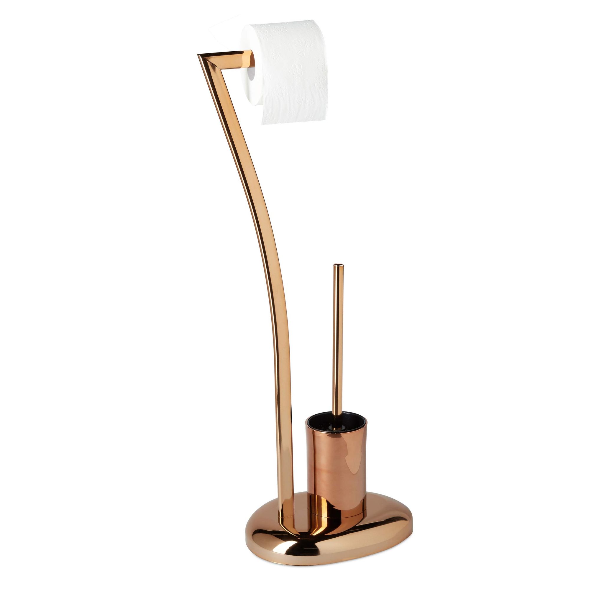 Set Da Accessori Per Wc, Porta Scopino In Acciaio Inox E Portarotolo, Piantana, Hxlxp: 75 X 21 X 26 Cm, Rame - Relaxdays