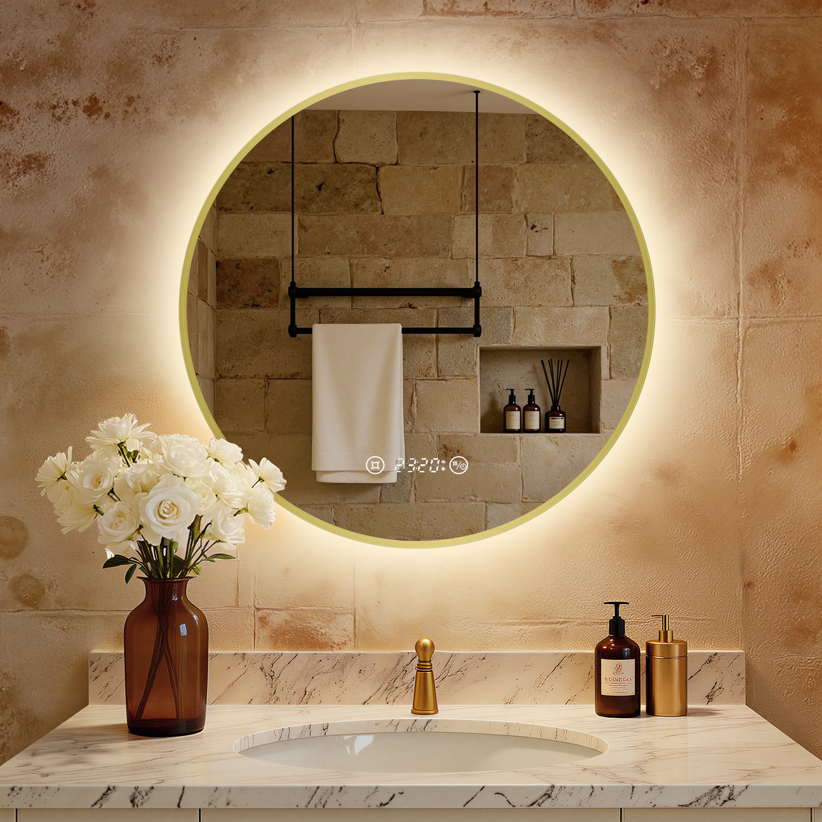 S'Afielina - Miroir De Salle De Bain Led Rond Éclairé 60 Cm Avec
