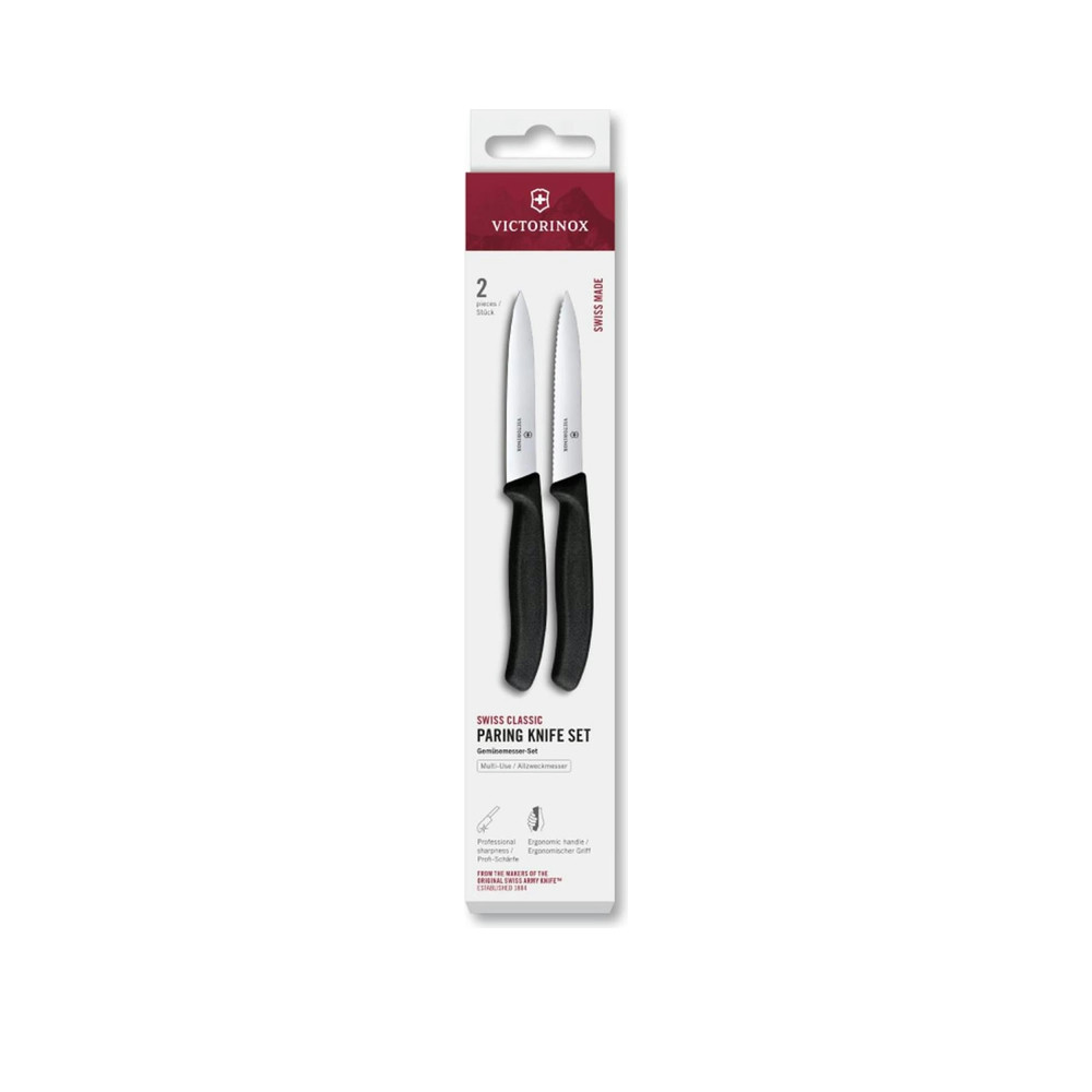 Victorinox Swiss Classic Tomatenmesser und Gemüsemesser Set 2-tlg. Schwarz | Rüstmesser mit extra scharfer Wellenschliff-Klinge für Tomaten und Obst, Rostfreier Stahl, Spülmaschinengeeignet, Swiss Made - Bild 5
