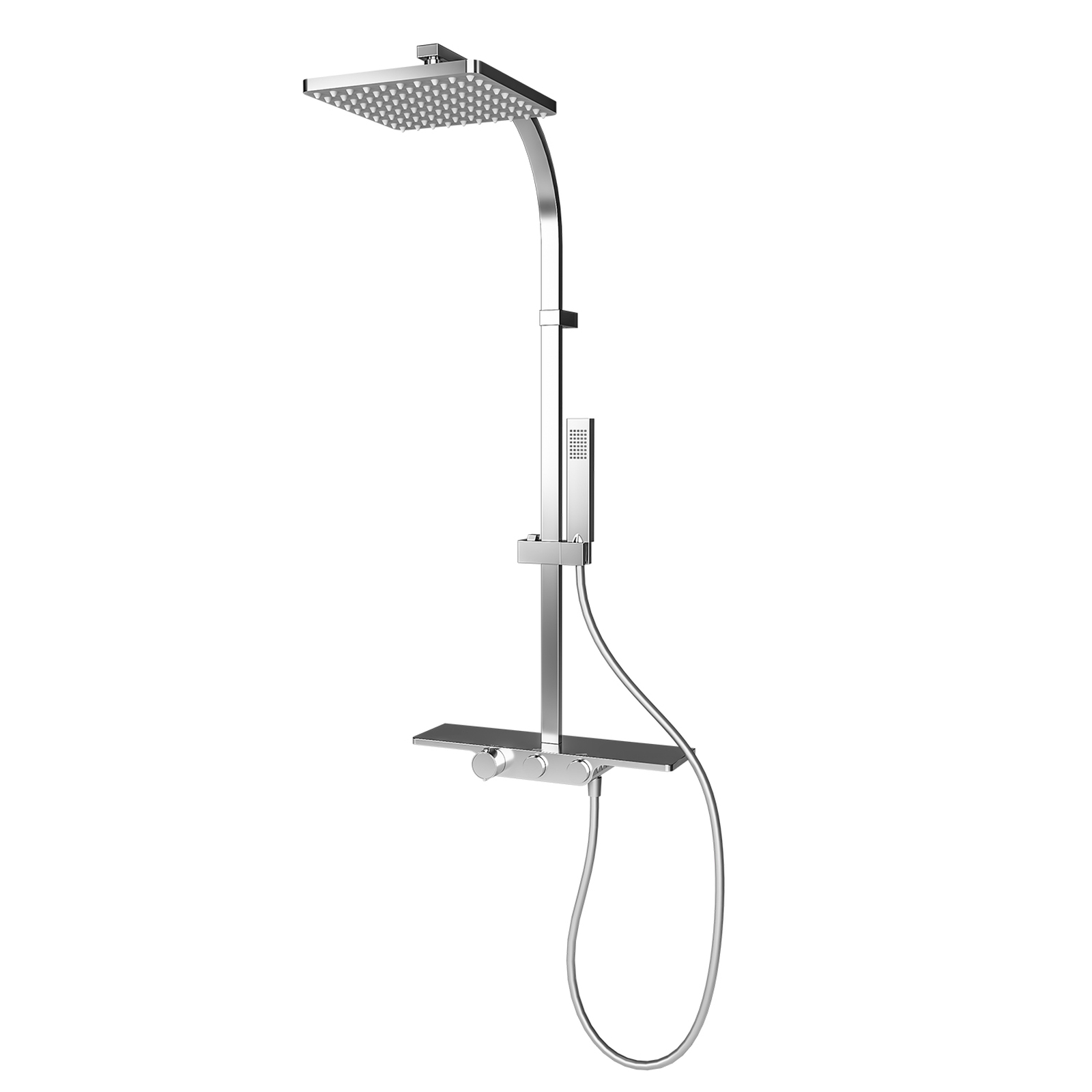 Schulte - Duschsystem ,square, Duschmaster Rain Ii Von Eckige Kopfbrause Aus Verchromten Messing, Mit Ablage