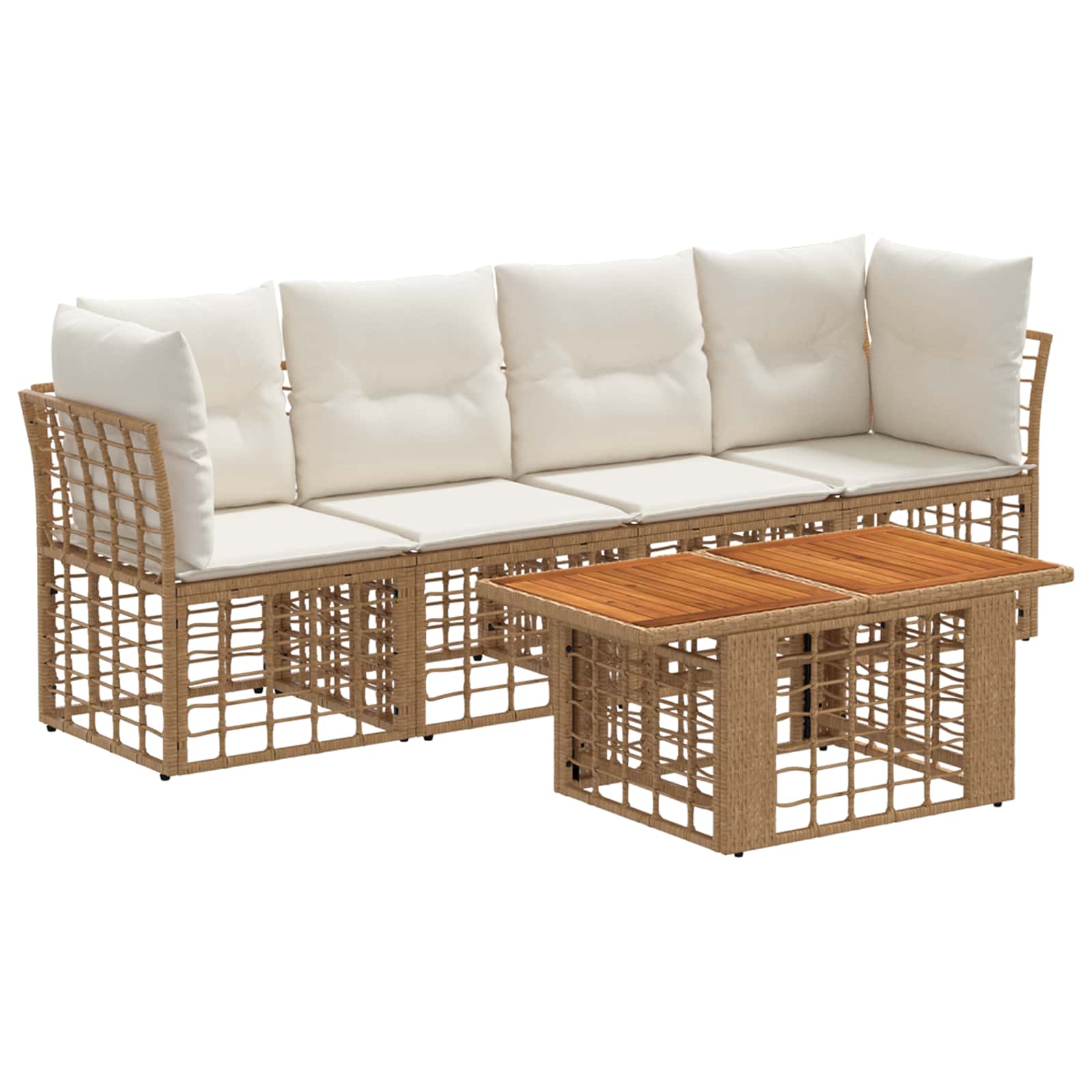 Vidaxl Natürlich Gartensofa-Set 5 Stk. Und Cremweiß Poly-Rattan