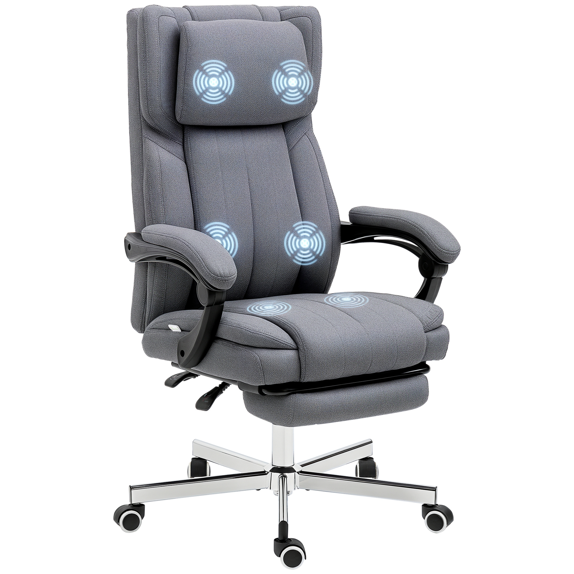 Vinsetto - Bürostuhl Mit 5 Massagemodi, Ergonomischer Schreibtischstuhl Mit Liegefunktion, Höhenverstellbarer Computerstuhl, Fußstütze, Drehstuhl Mit Leinenoptik, Grau