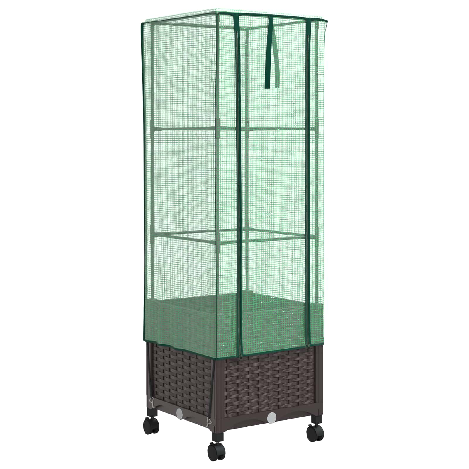 Vidaxl Braun Garden Planter With Greenhouse Cover&Wheels Brown Pp