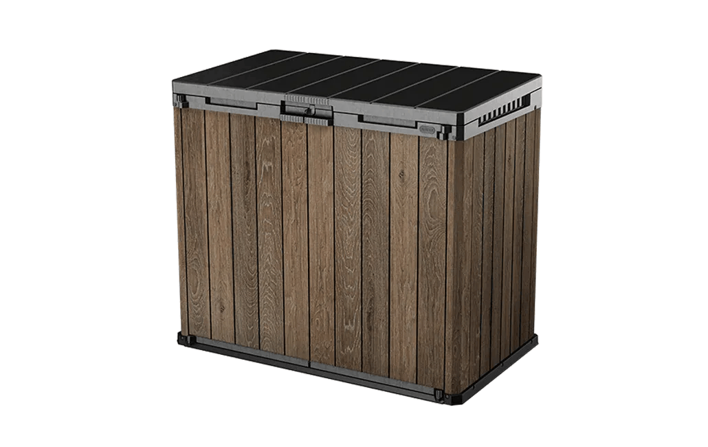 Keter Store It Out Darwin Walnuss – 1100 L Gartenbox – Holzoptik, Wetterfest, Abschließbar