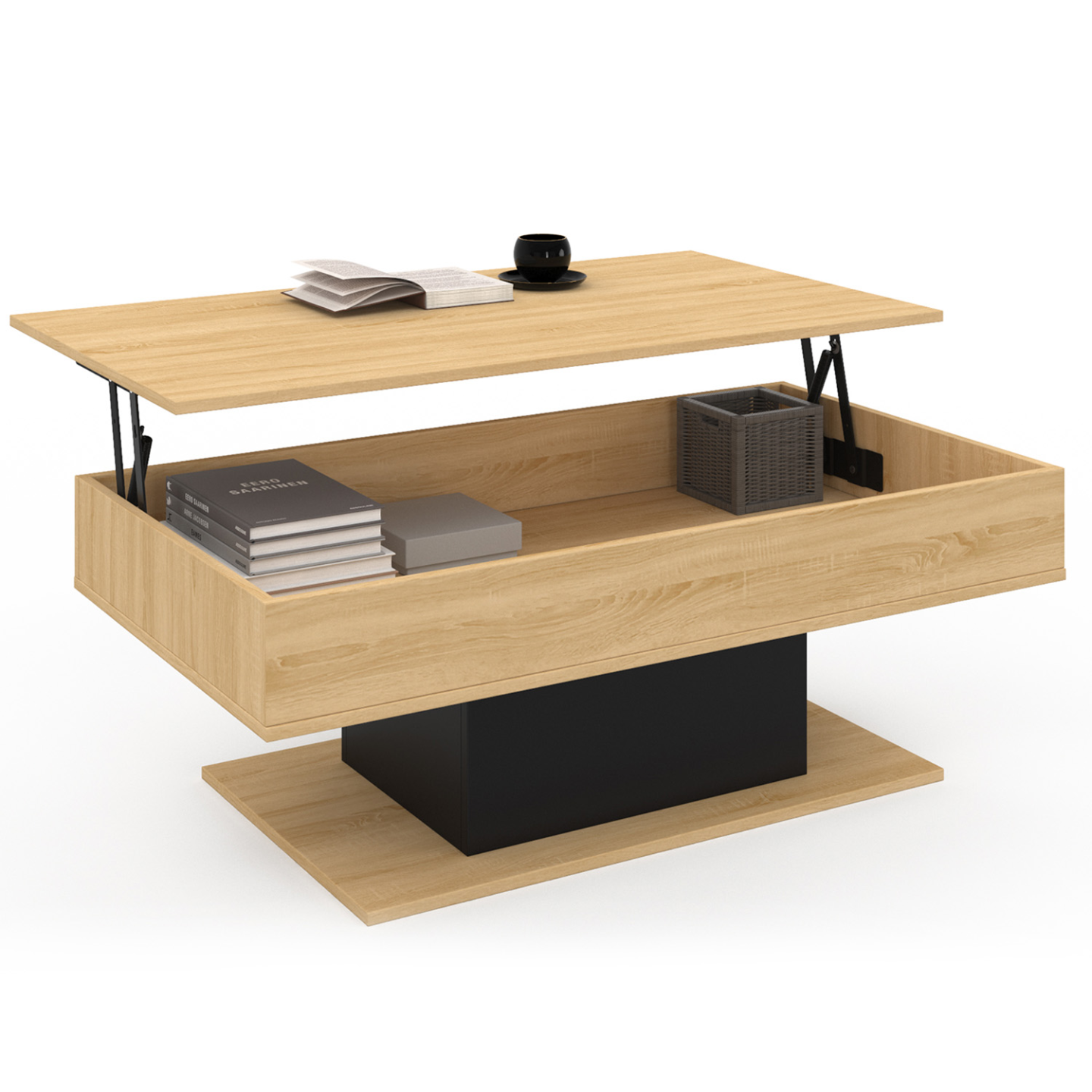 Idmarket - Table Basse Plateau Relevable Rectangulaire Eden Bois Et Noir