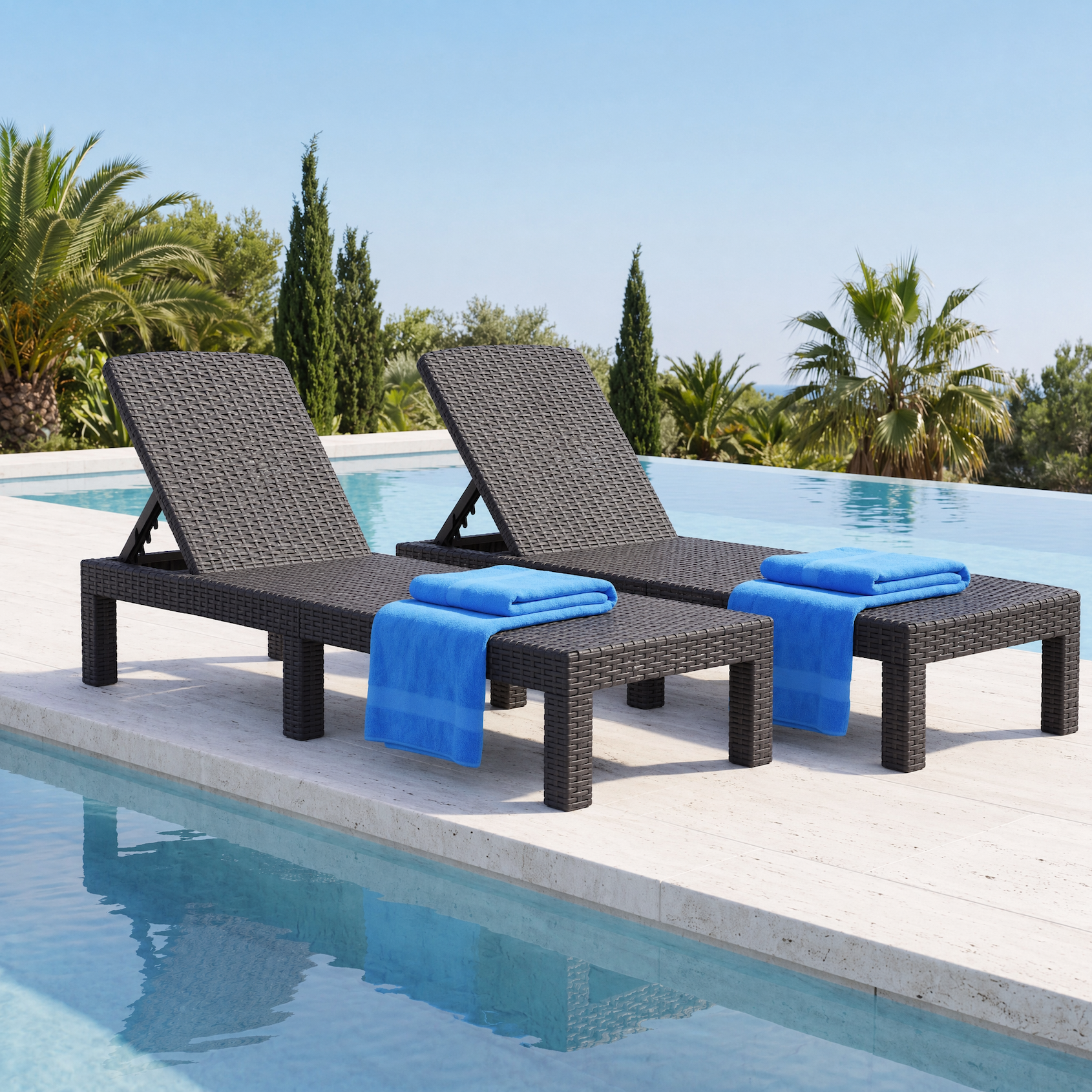 Lot De 2 Bain De Soleil -chaise Longue De Jardin Design Imitation