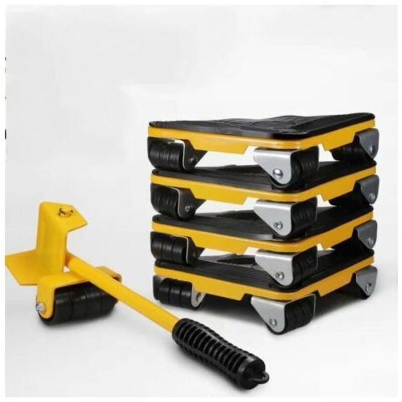 Kit De Déplacement De Meubles Lourds 225 Kg – 1 Tige De Levage Et 4 Roulettes – Abs Et Acier – Protection Caoutchouc Pour Meubles – Thsinde