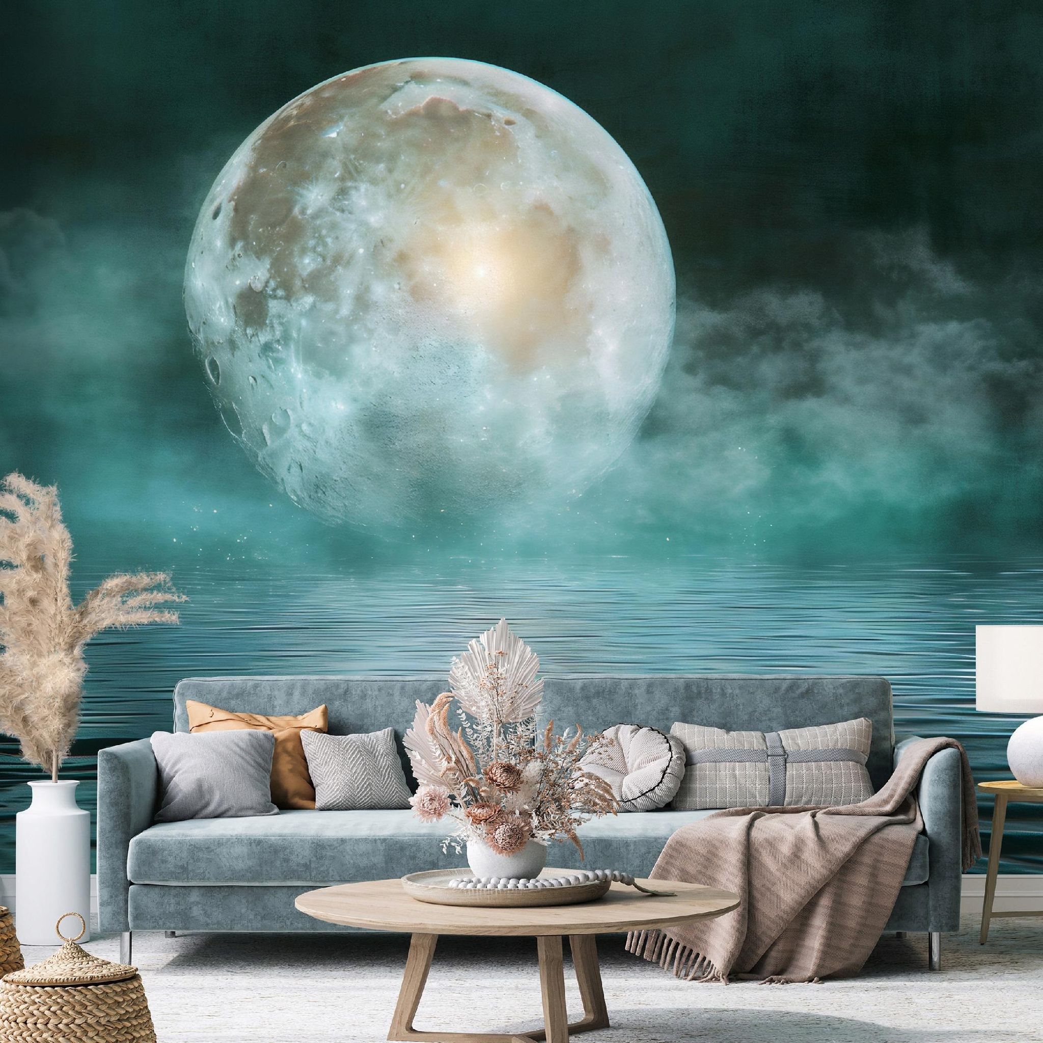 Wallarena Vlies Fototapete Mond 150x105 Cm, Tapeten, Für Wohn Und Schlafzimmer, Vliestapete Wandtapete Tapete 3d Effekt- Inkl. Kleister - Meer See Nacht Nebel,