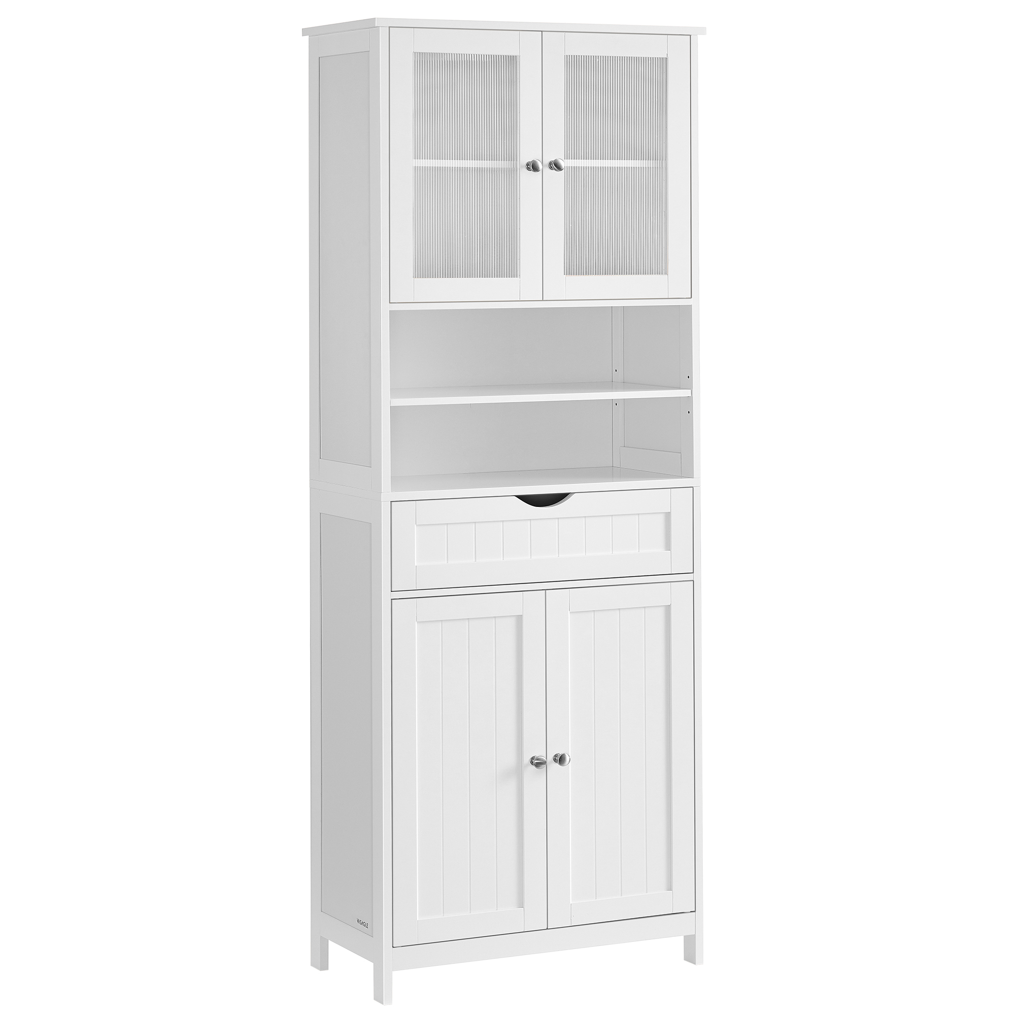 Vasagle - Meuble De Rangement, Armoire De Salle De Bain, Avec Étagères Réglables, Tiroir, Compartiments Ouverts, Pour Salle De Bain, Salon, Salle À Manger, Blanc Nuage