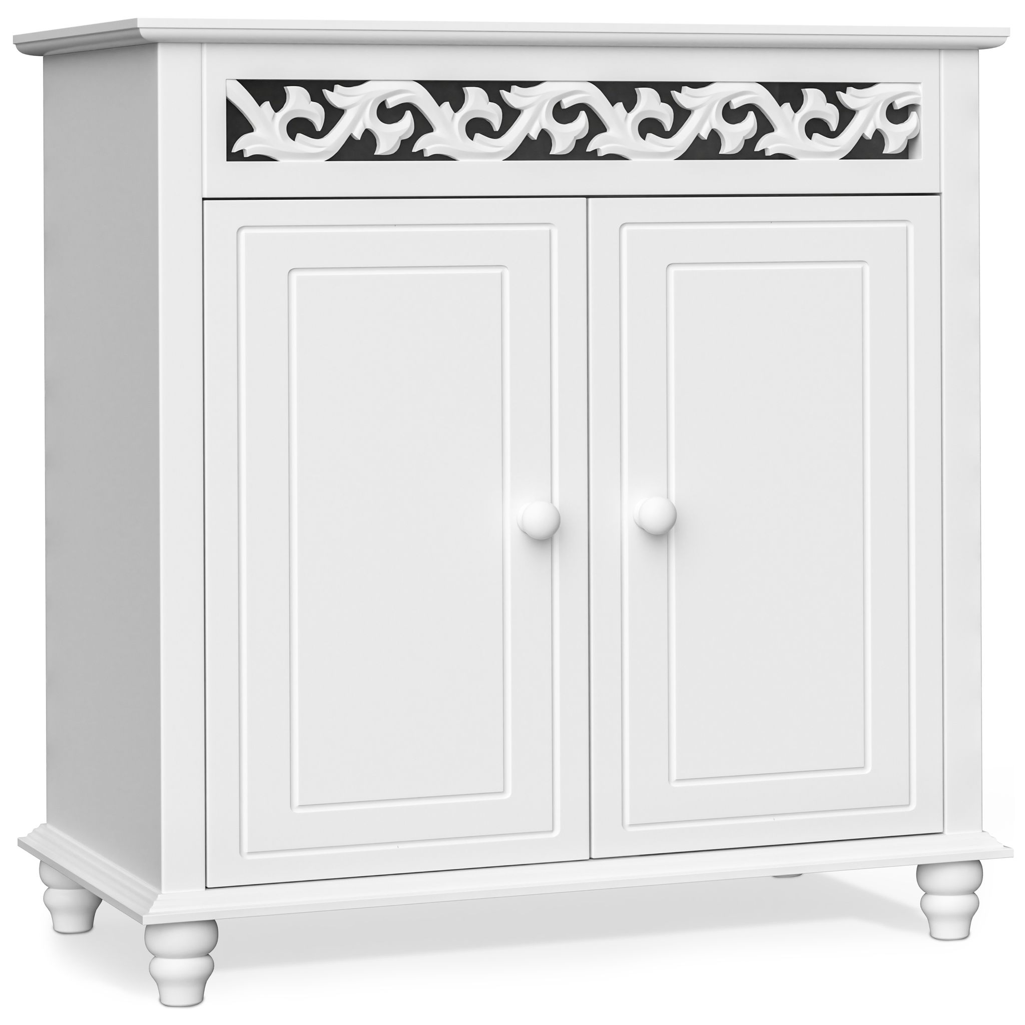 Casaria® Kommode Jersey Landhausstil Weiß Holz Vintage Schrank Mit Verzierung Sideboard 76x65x35cm Kommodenschrank Schmal Highboard Schlafzimmer Flur