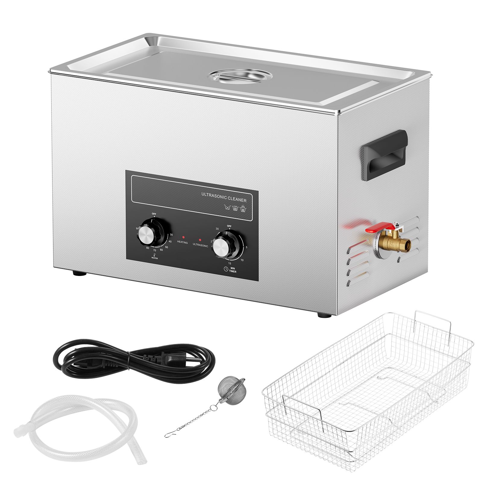Nettoyeur à ultrasons professionnel 30 L avec chauffage 0-110 °C, minuterie et panier, 360 W