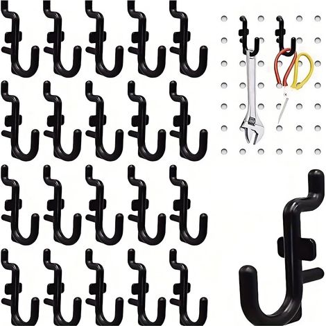 Crochets en J pour panneau perforé, plastique solide, noir, lot de 50