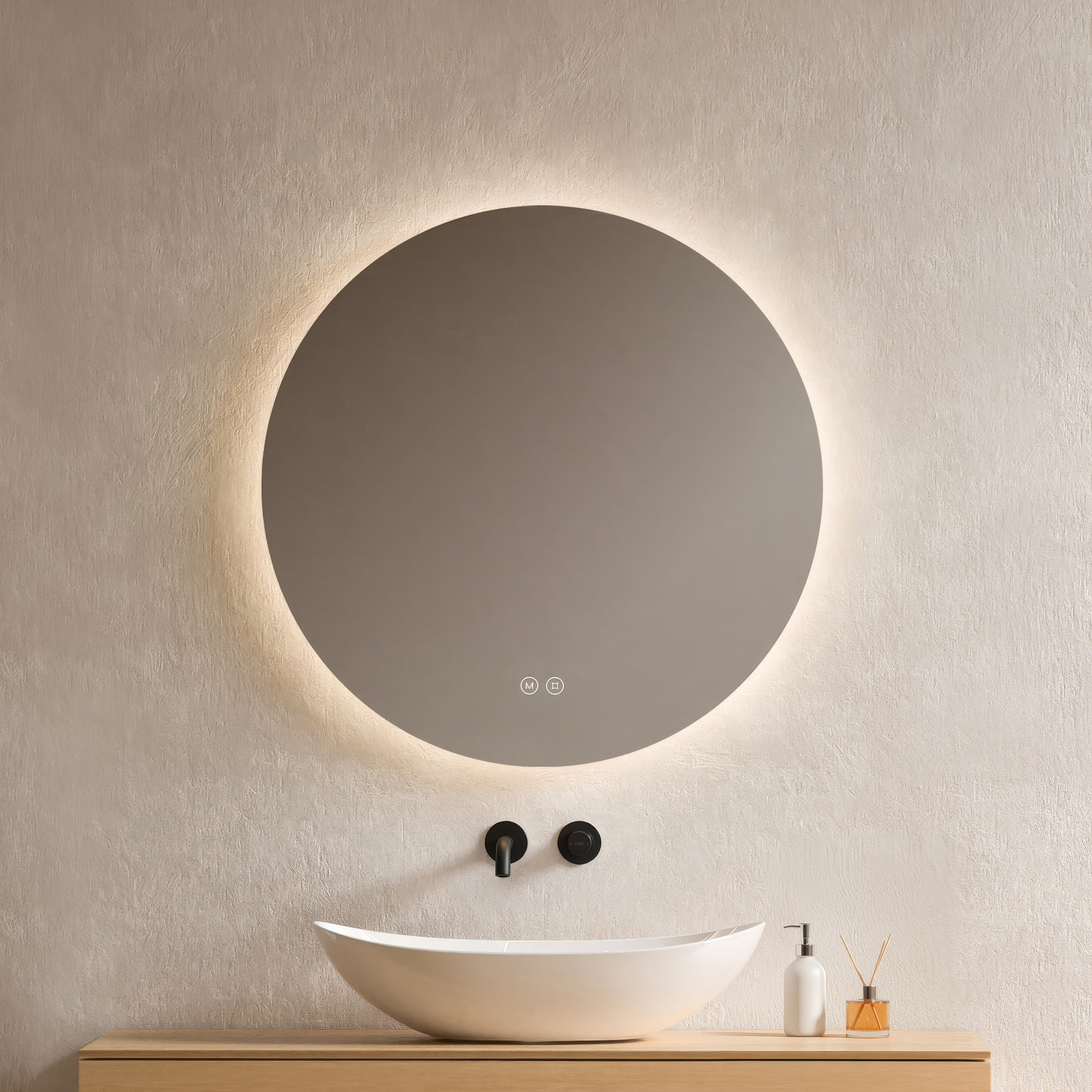 Miroir De Salle De Bain Rond Led Avec Rétro-éclairage Sans Cadre