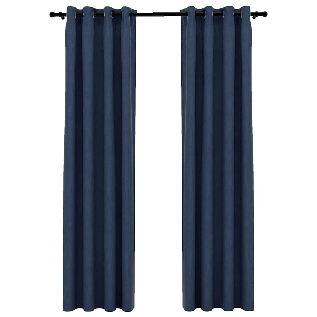 Vidaxl Blau Verdunkelungsvorhänge Ösen Leinenoptik 2 Stk. 140X225 Cm