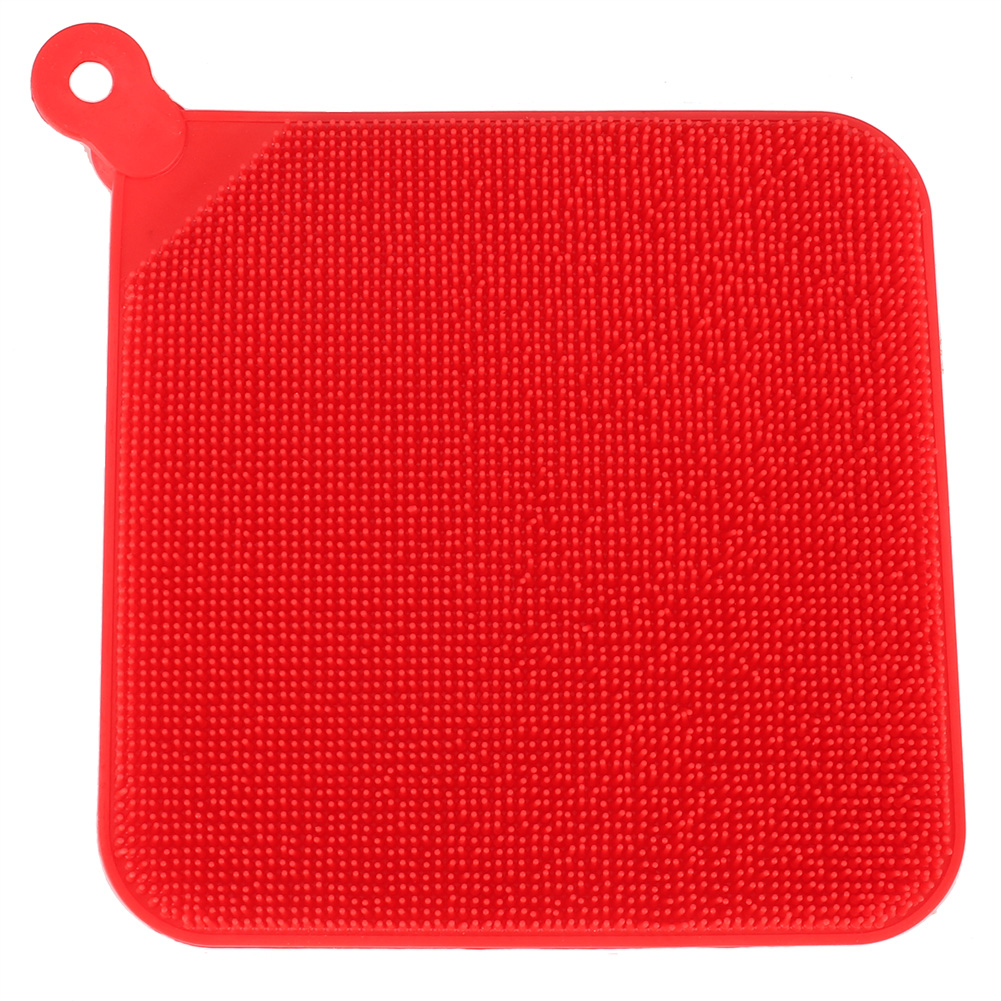 Éponge à vaisselle en silicone antibactérienne, brosse douce anti-rayures, 14 cm, rouge, avec ventouse et trou de suspension