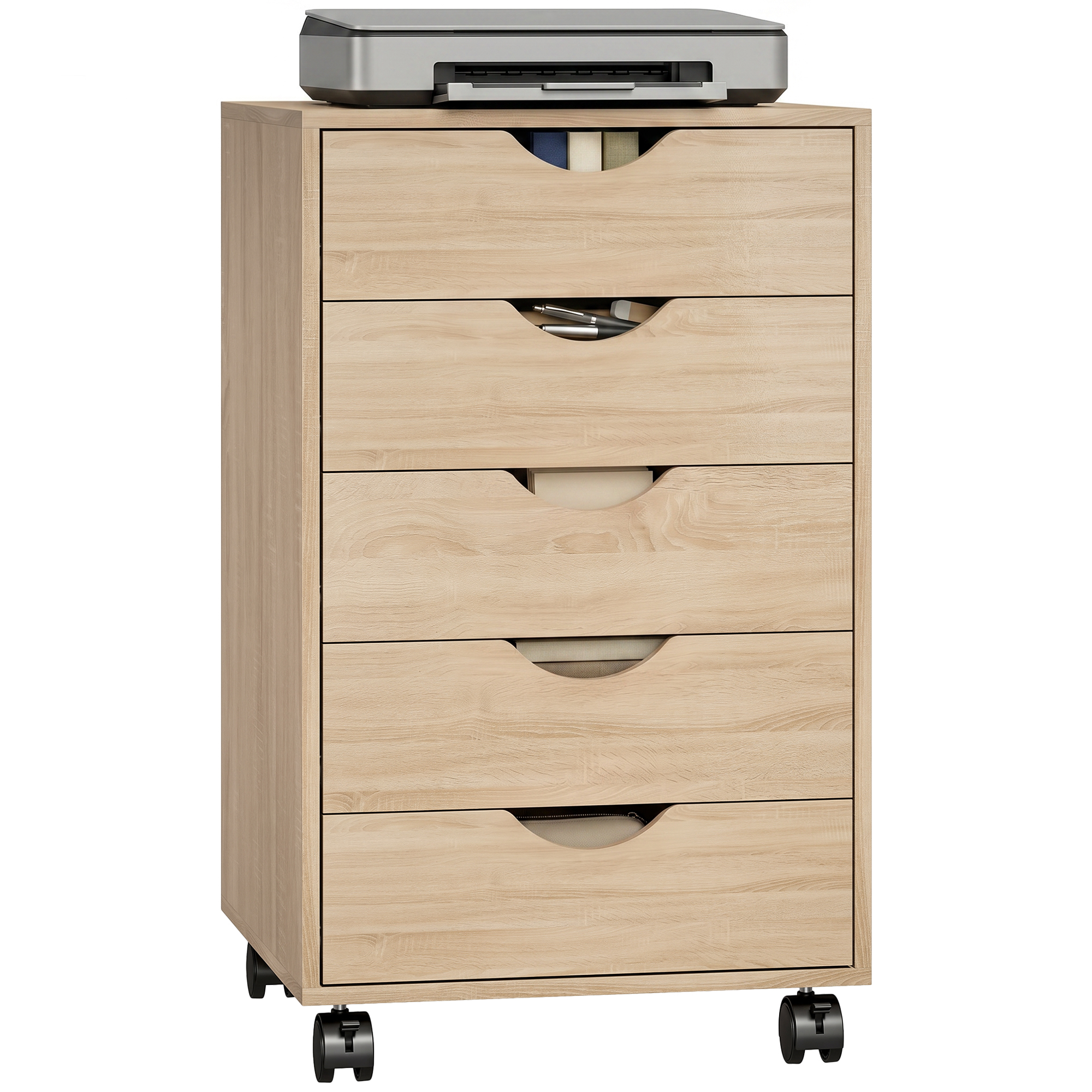 Caisson Bureau Mobile - Homcom - Sur Roulettes - Avec 5 Tiroirs - En