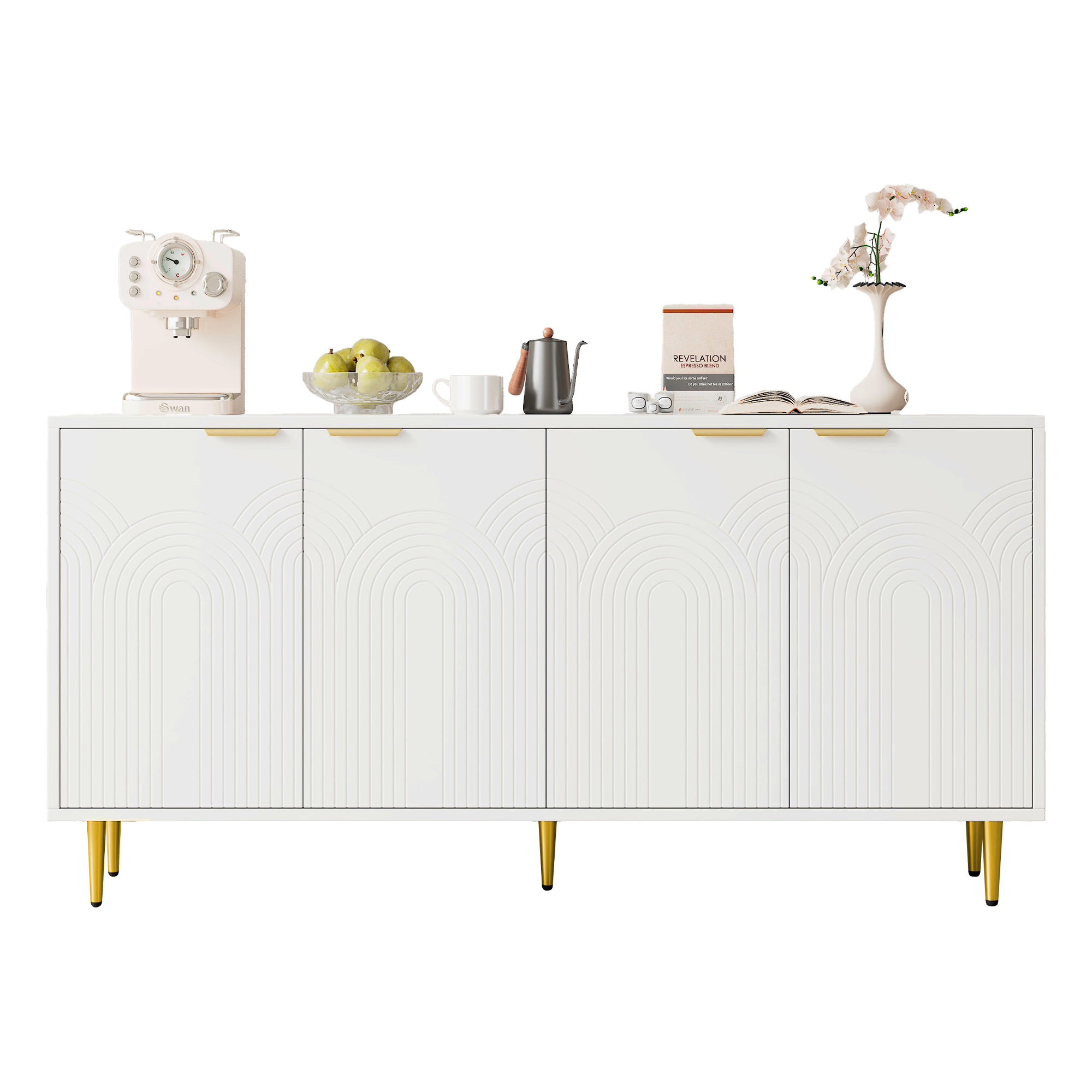 Stilvora Sideboard Mit 4 Türen Und Verstellbaren Einlegeböden, Soft-close-scharniere, Aus Mdf, Weiß, 160×40×80 Cm