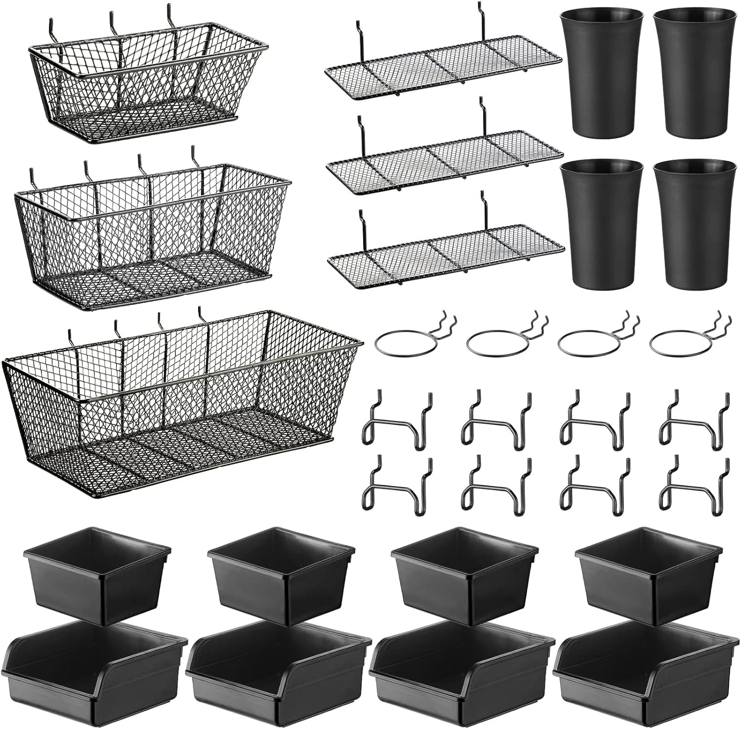 Kit de rangement mural pour outils en polypropylène et acier, 30 accessoires, noir