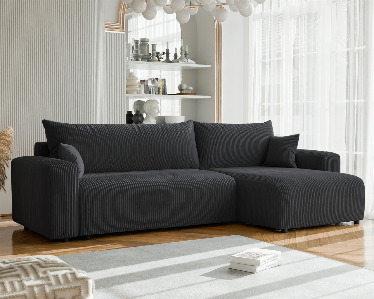 Fun Möbel Ecksofa Mit Schlaffunktion Luna Max In Stoff Poso Dunkelgrau Ottomane Rechts - Bild 2