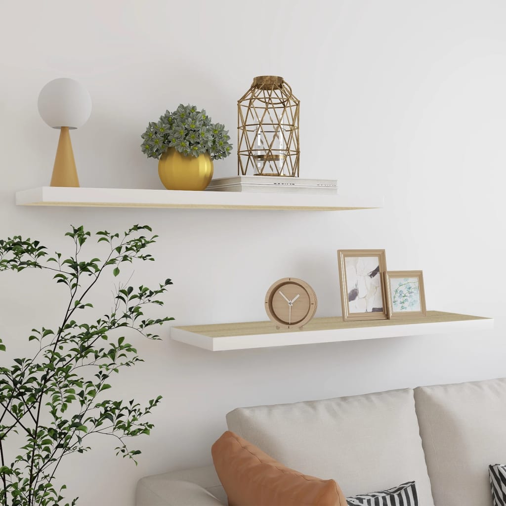 Vidaxl Weiß Floating Wall Shelves 2 Pcs Oak And White 90X23,5X3,8 Cm Mdf
