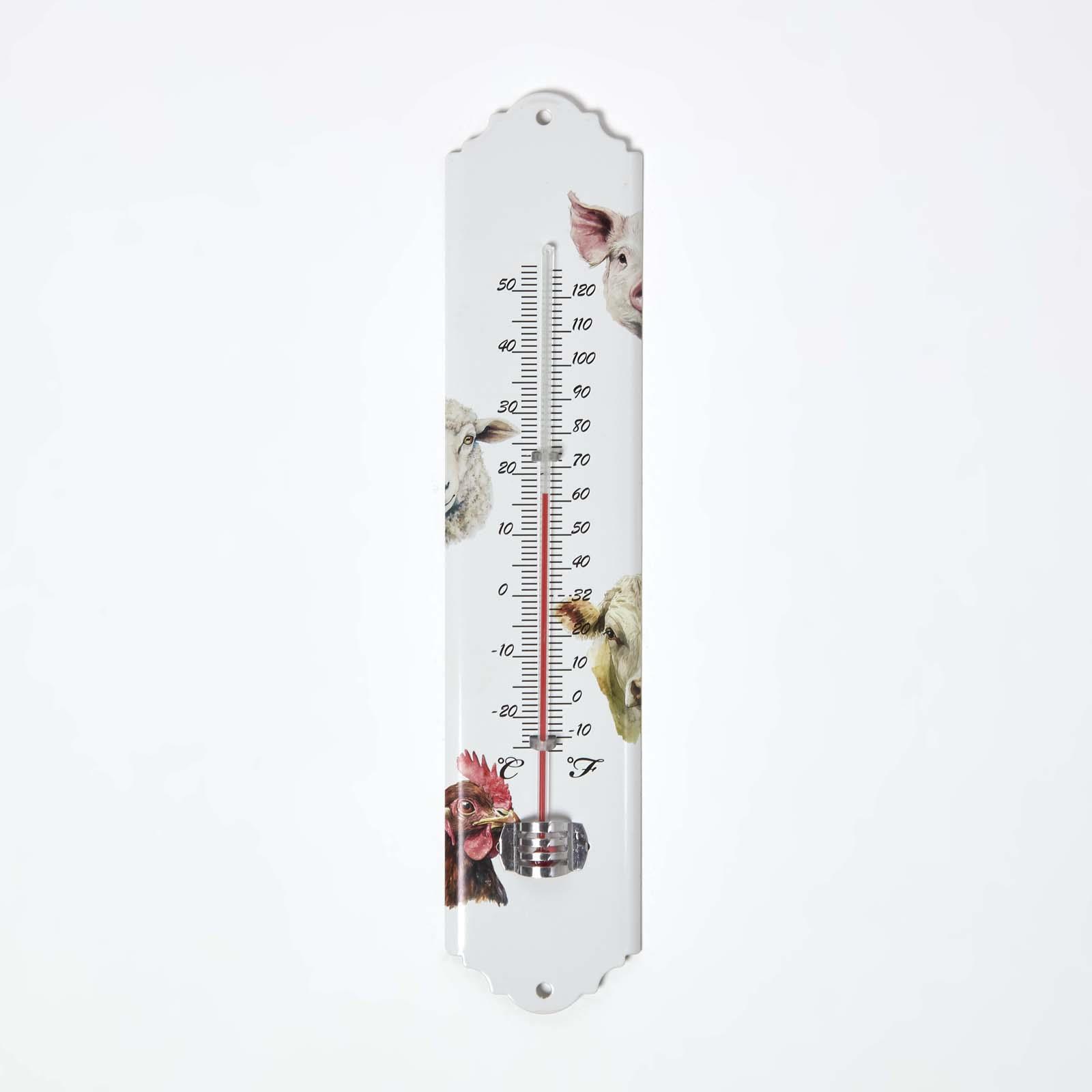 Homescapes Thermometer Analog Für Innen & Außen – Weißes Wandthermometer Mit Bauernhof-tieren, Als Zimmerthermometer Oder Gartenthermometer Mit