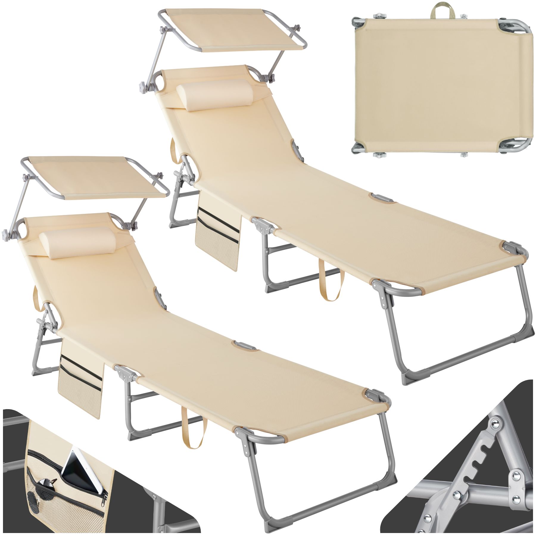 Tectake - Lot De 2 Bains De Soleil Pliable Robuste Et Résistant Aux Uv
