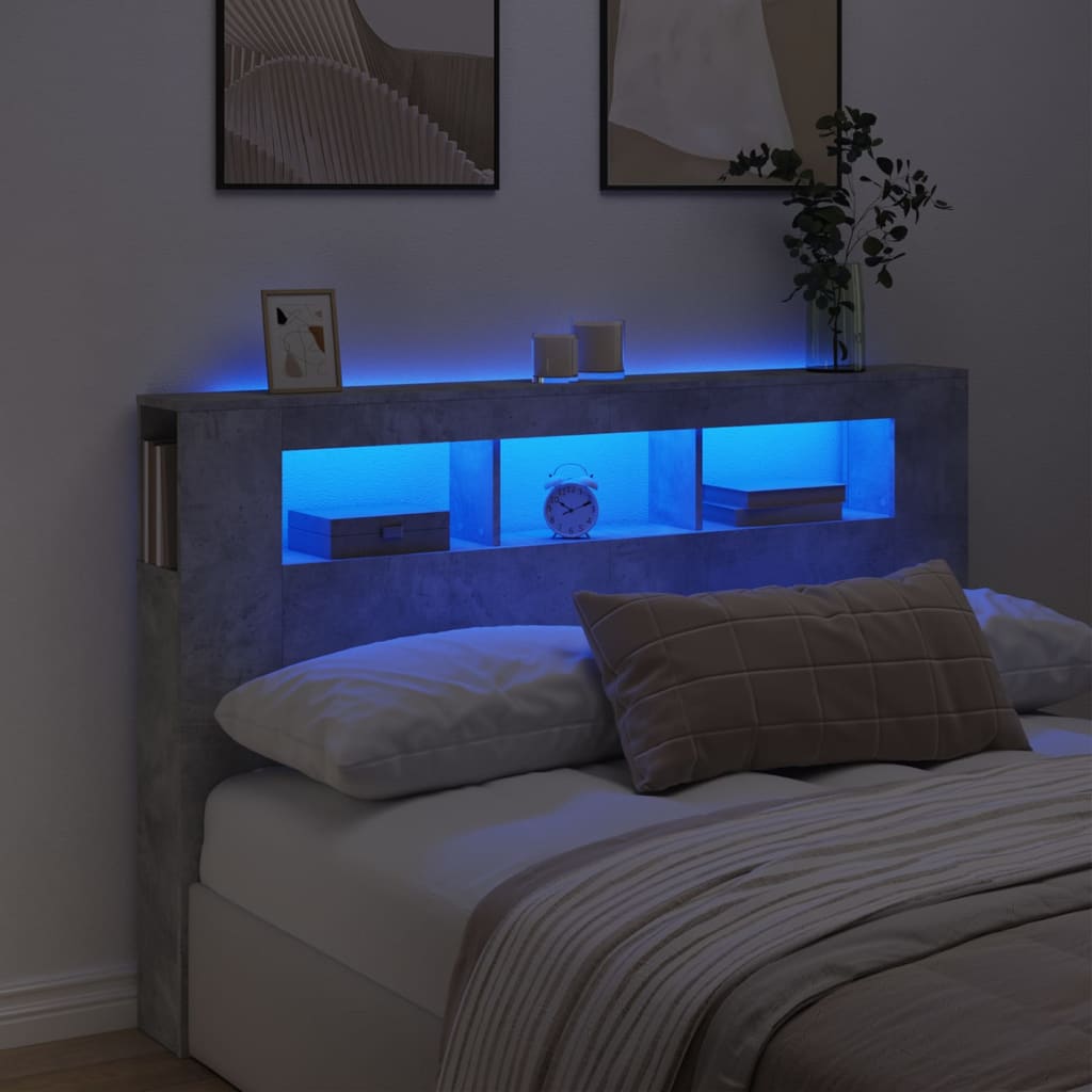 Tête De Lit À Led Gris Béton 160x18,5x103,5cm Bois D'Ingénierie - Vidaxl