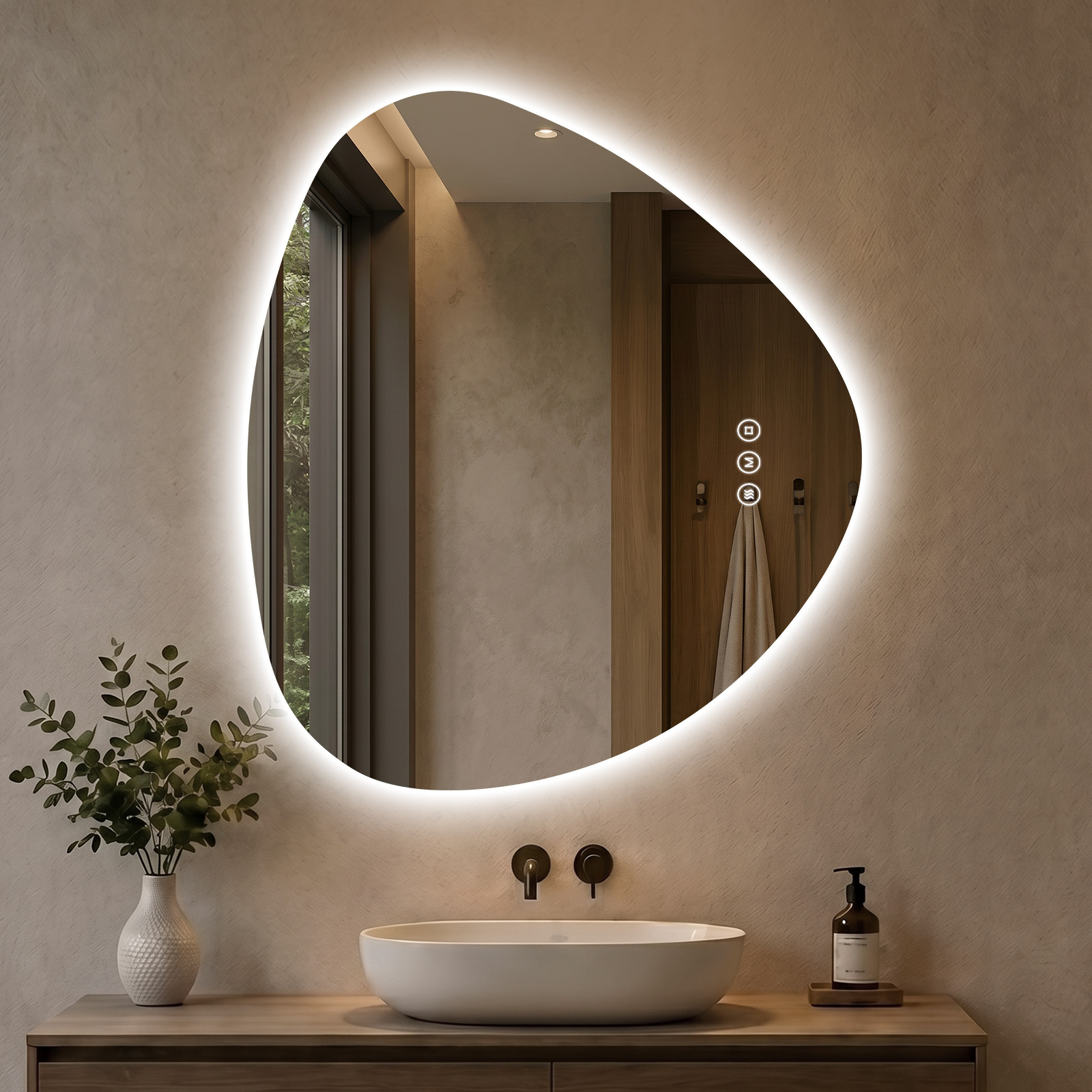 Miroir Lumineux De Salle De Bain 60x70 Cm Triangle Anti-buée 3 Couleurs Tactile Mémoire S’afielina