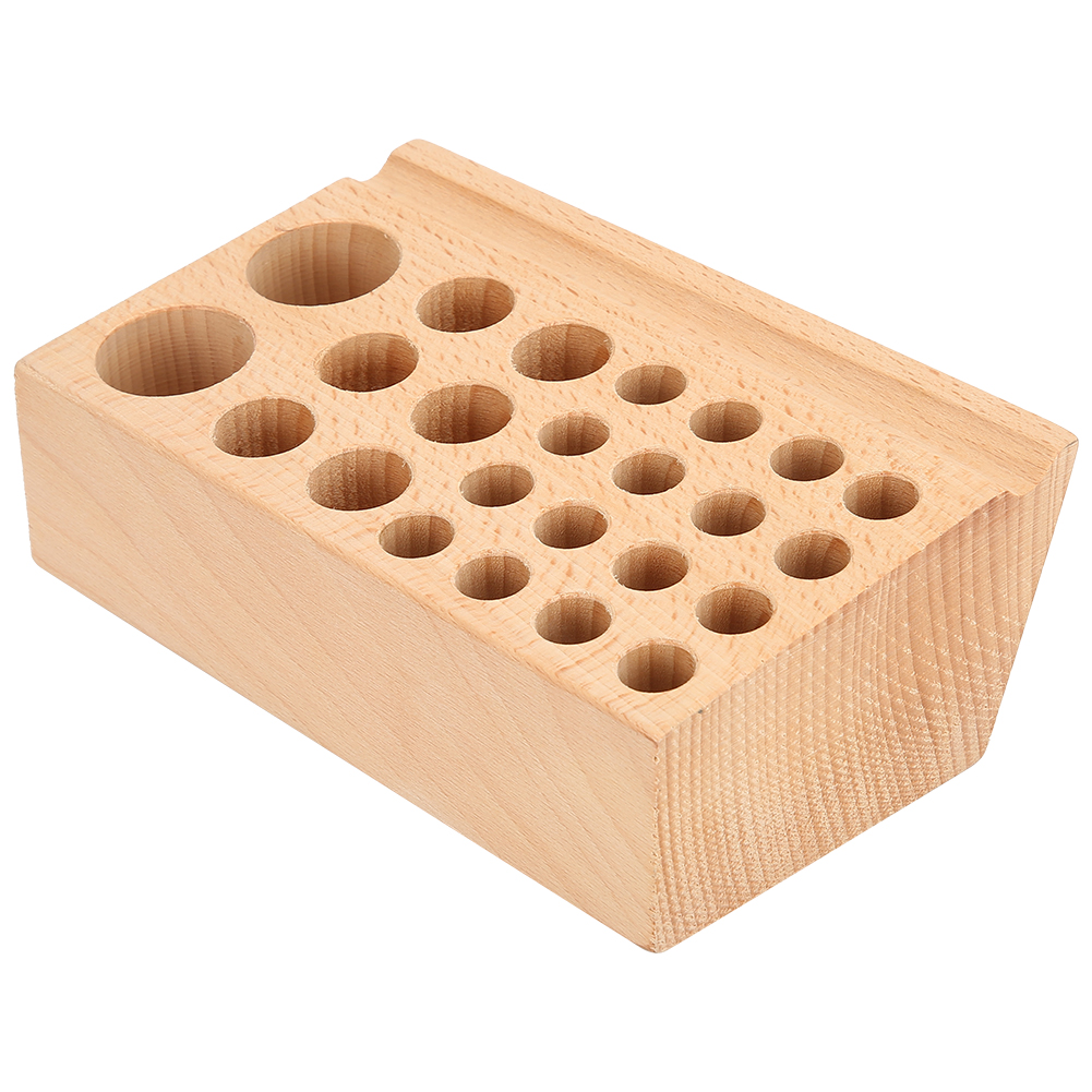 Support de rangement 24 trous en hêtre, étui en cuir, organisateur d'atelier pour forets, 200 x 100 x 75 mm