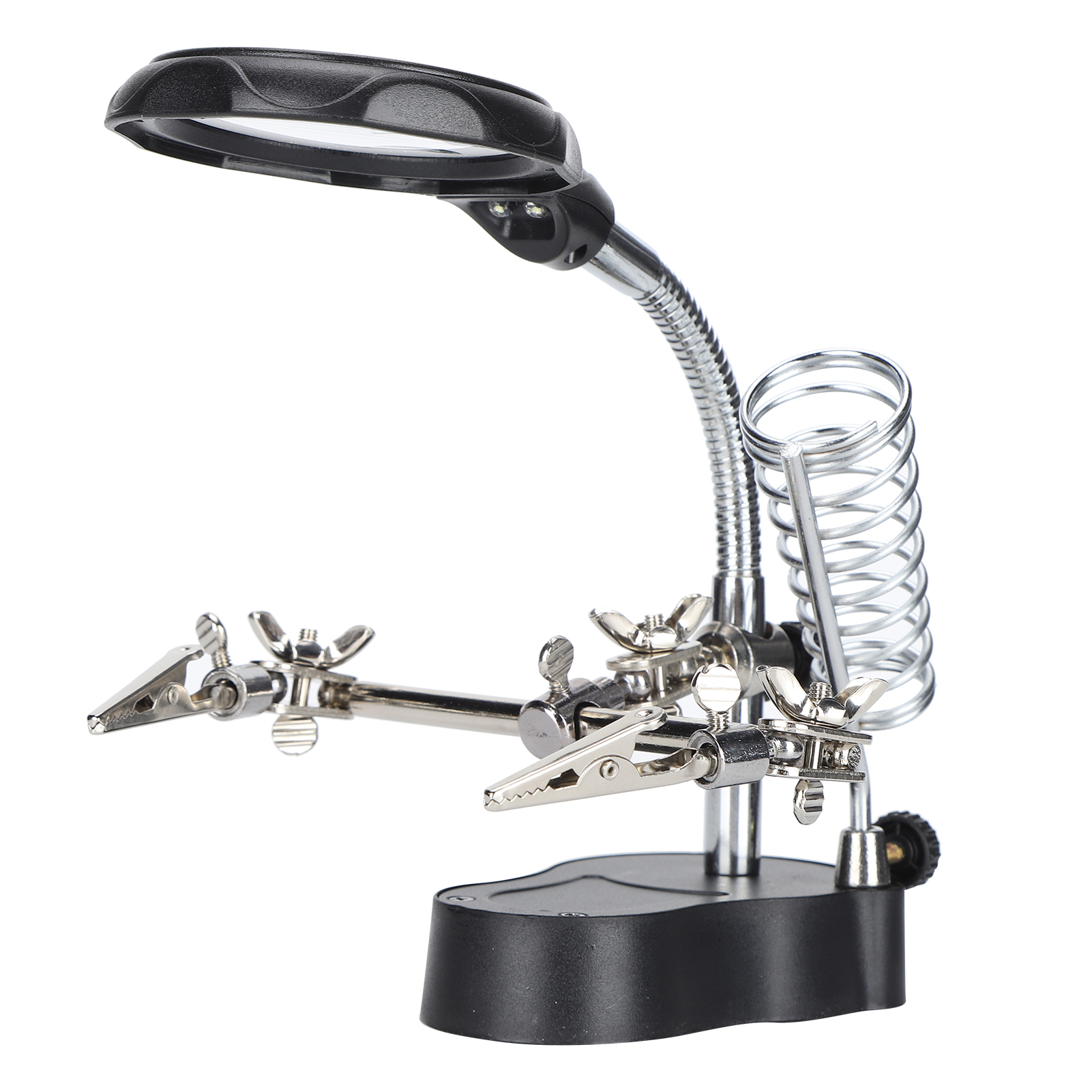 Loupe de bureau avec support et pince, grossissement 3,5X et 12X, 2 LED, acrylique et ABS