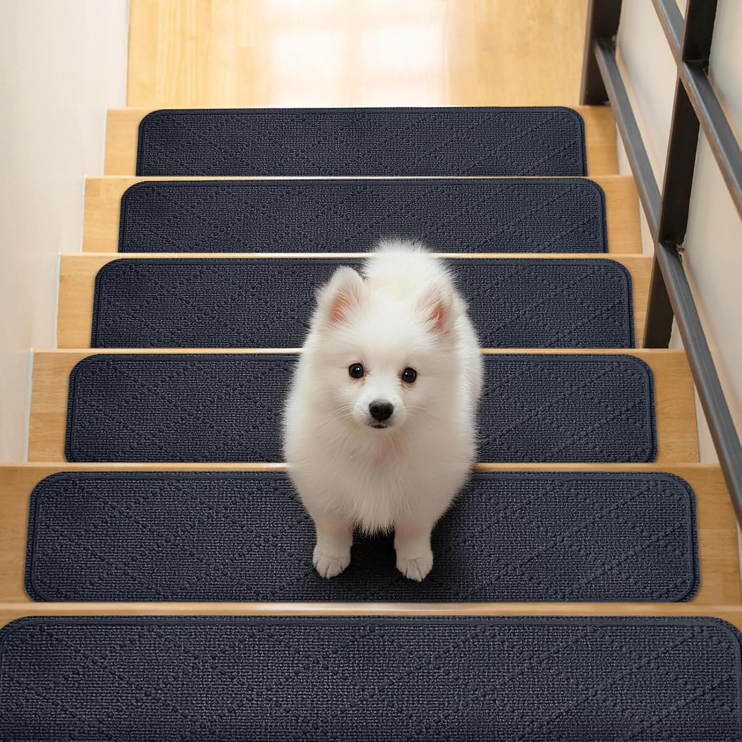 Tapis d'escalier antidérapant autocollant 76x20 cm en polyester, lot de 15, gris foncé