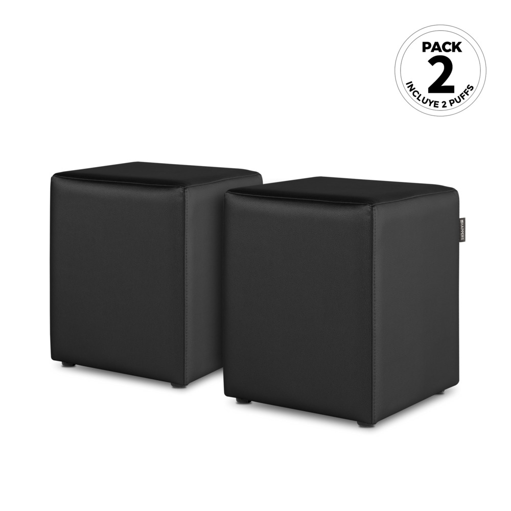 Happers - Pouf Cube Similicuir Noir Pack 2 Unités Noir
