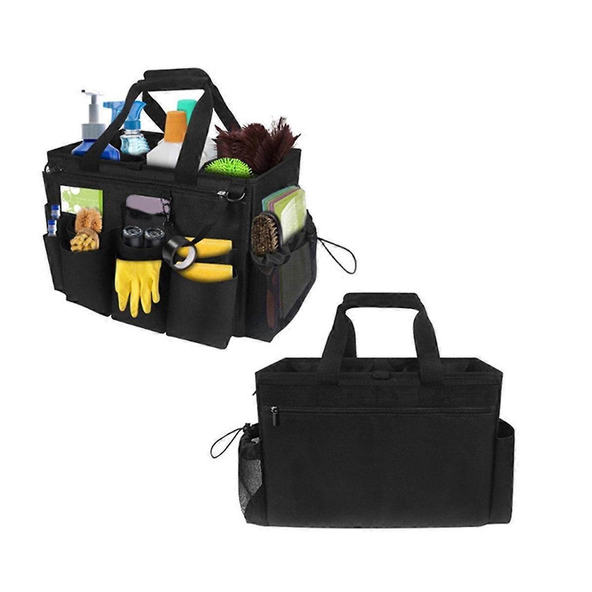 Organisateur de produits de nettoyage portable 12 poches extérieures, polyester noir, séparateurs amovibles, tablier inclus