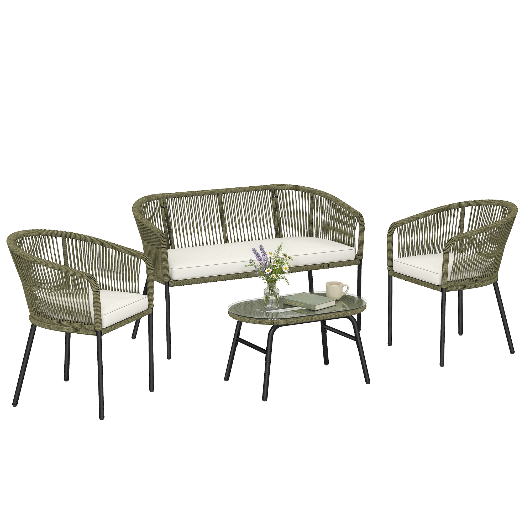 Outsunny – Salon De Jardin Extérieur 4 Places – Canapé