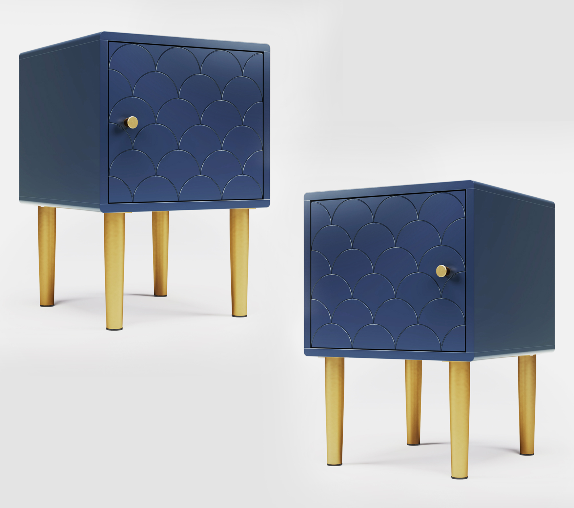 Okwish - Lot De 2 Tables De Chevet Bleu Marine