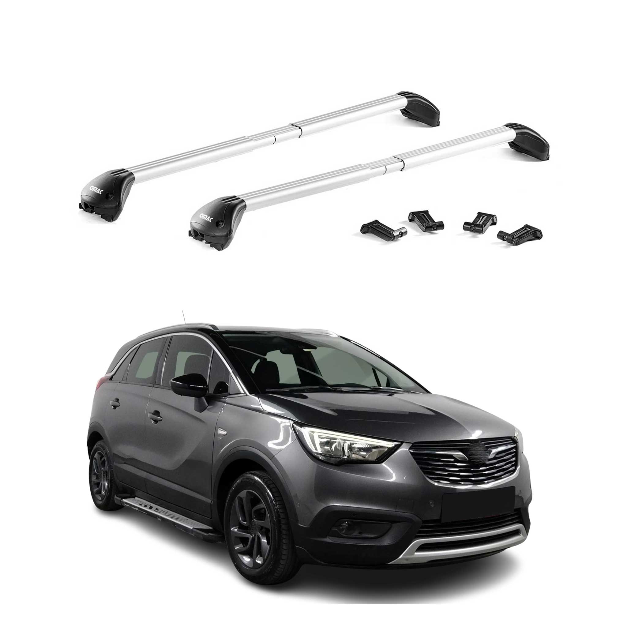 Omac Dachträger Querträger Tüv Geprüft Für Opel Crossland / Crossland X 2017-2024 – Abschließbar (4 Schlösser) – Max 100 Kg – Robuste Befestigung Silber 8683828940264