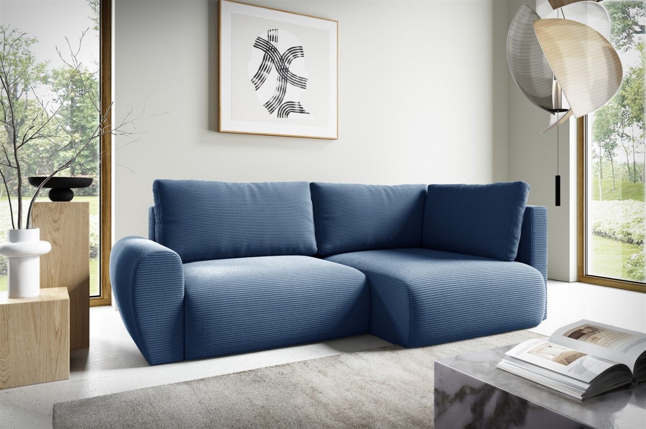 Fun Möbel Blau Ecksofa Schlafsofa Galan Mini Stoff Poso Ottomane Rechts - Bild 2
