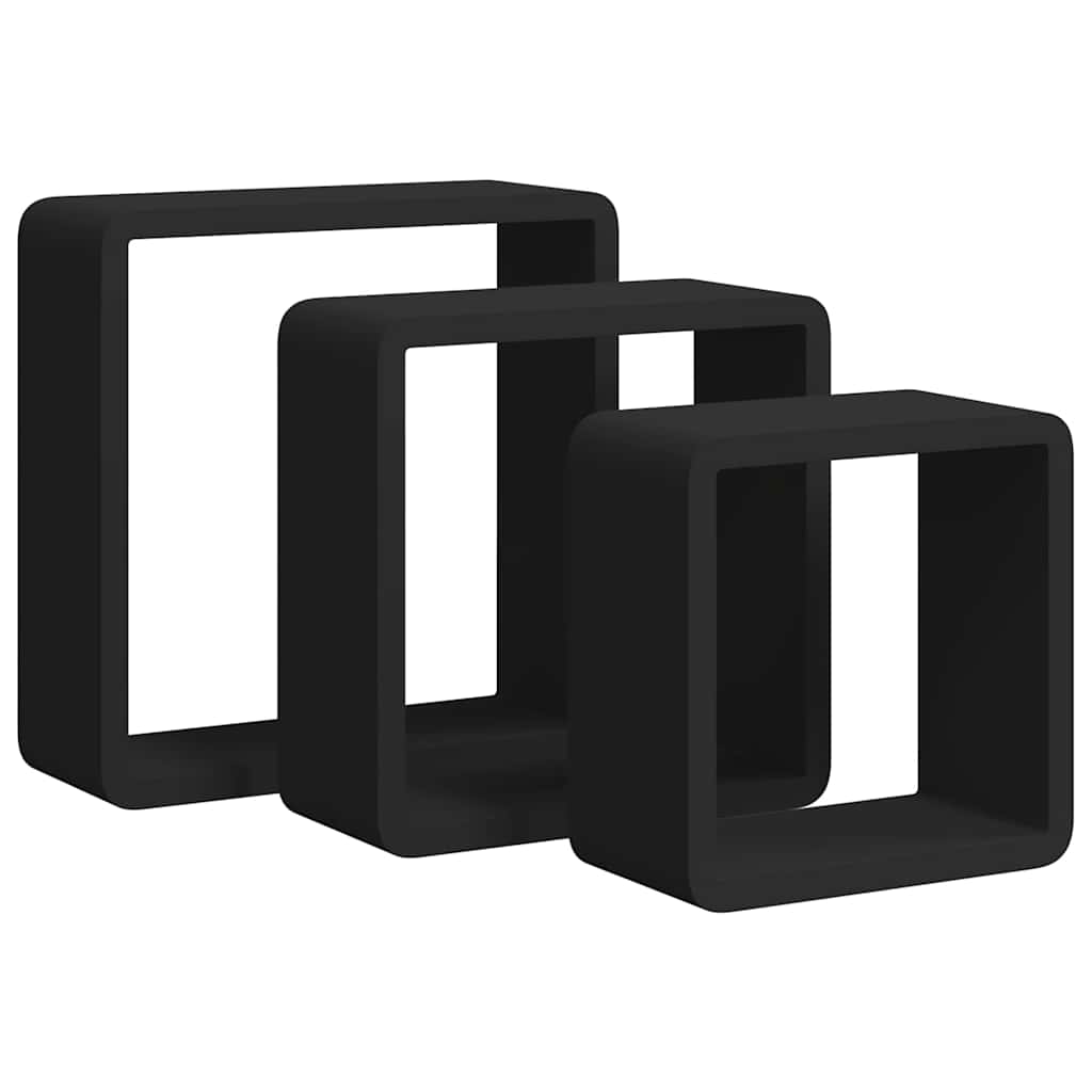 Vidaxl Schwarz Wall Cube Shelves 3 Pcs Black Mdf
