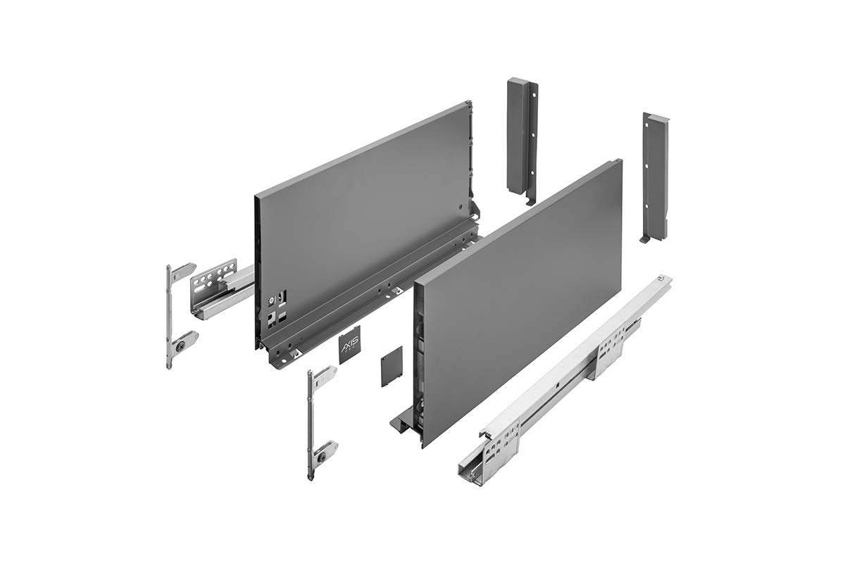 Sistema Di Cassetti Axis Pro, Set Guide Scorrevoli Per Cassetti, Set Di Cassetti, Portata Fino A 40 Kg, Cassetti Scorrevoli Con Chiusura Ammortizzata - Larghezza 500mm, Altezza 200mm, Antracite - Gtv