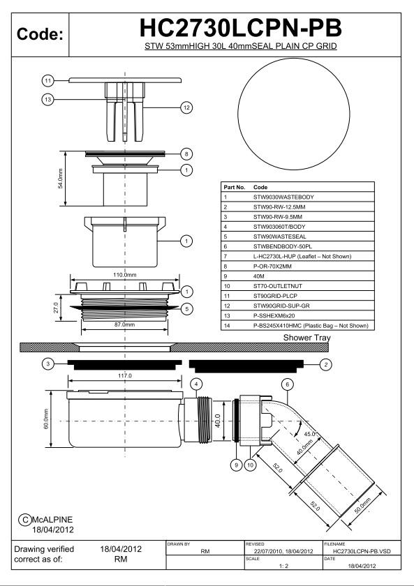 Mcalpine Silber Siphon, Siphon Duschwannen-Siphon Mit 90 Mm Chromabdeckung (Hc2730lcpn-Pb) (Flaschensiphon) - Image 2