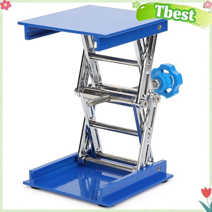 Plateforme élévatrice de laboratoire 100 x 100 mm, hauteur réglable jusqu'à 16 cm, capacité 5 kg, bleu
