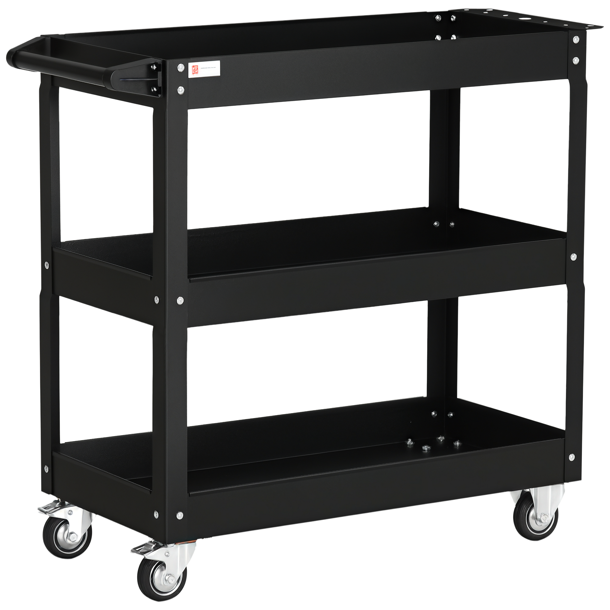 Chariot porte-outils 3 niveaux en acier laminé à froid, 4 roues pivotantes, charge 150 kg, noir, 83 x 35,3 x 76 cm