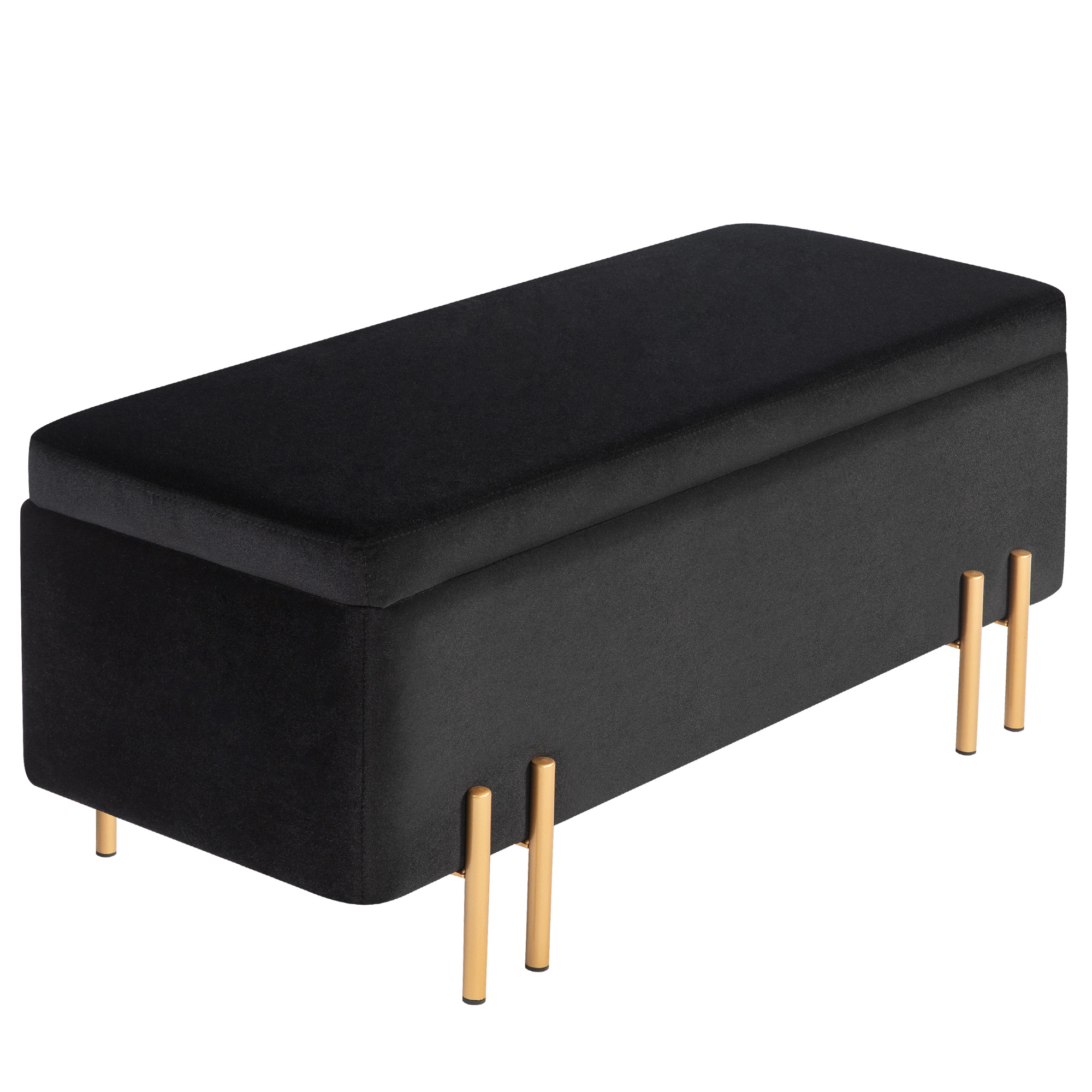 Banc Rembourré Avec Rangement, Métal, Bois De Hévéa, Mousse, 100 X 40 X 42 Cm, Noir