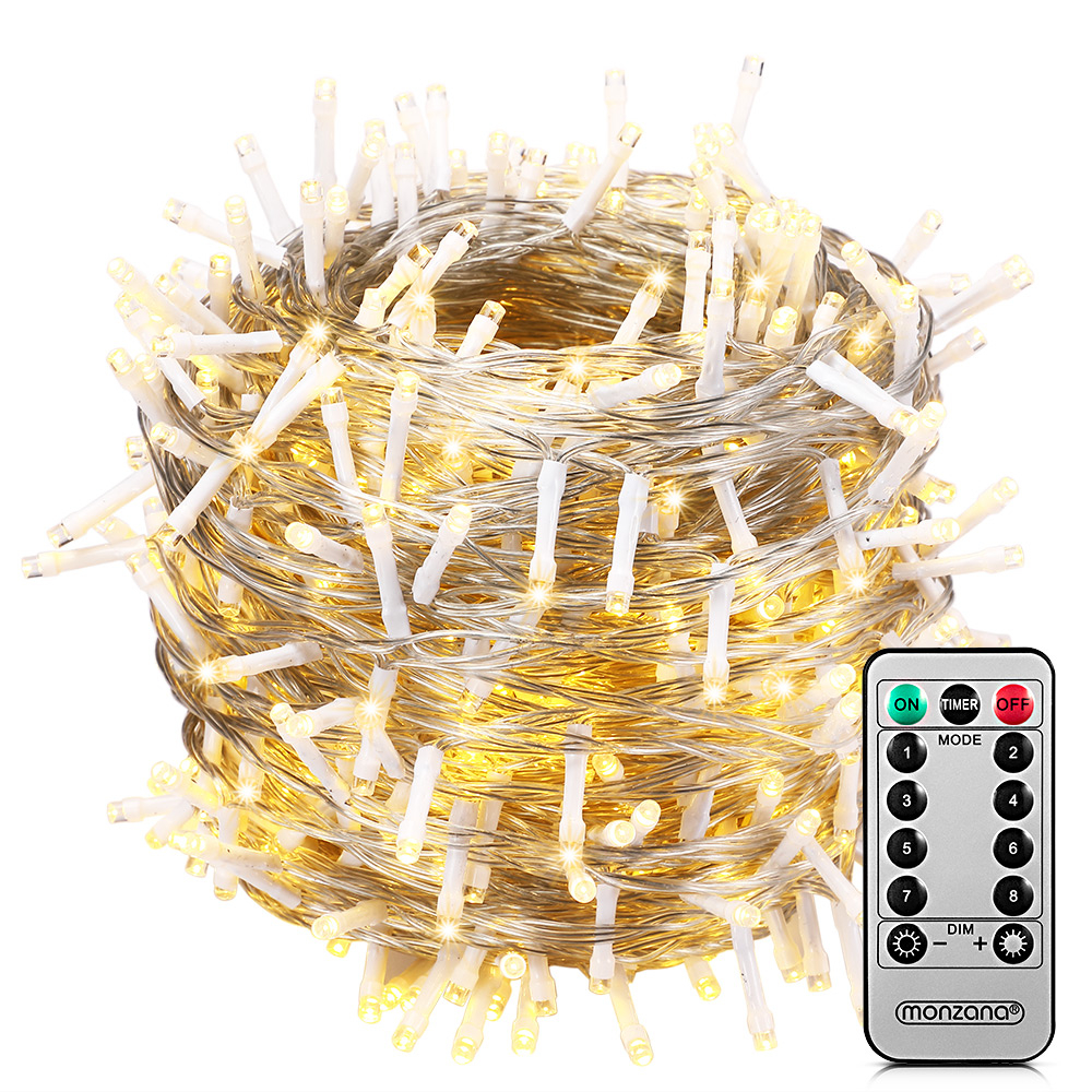 Lichterkette Außen 200x 400x 600x Led Mit Fernbedienung Timer 8 Leuchtmodi Dimmbar Ip44 Innen Warmweiß Kaltweiß Bunt 40m Warmweiß - Transparentes Kabel - Monzana