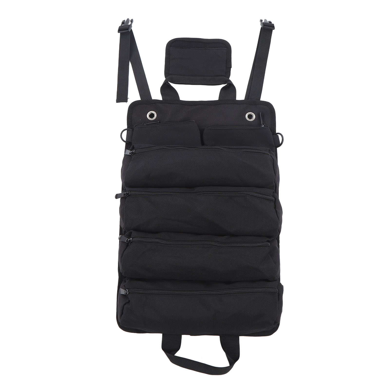 Sac à outils enroulable Oxford noir, compartiments séparés, 49 x 33 cm déplié, poignée et sangle